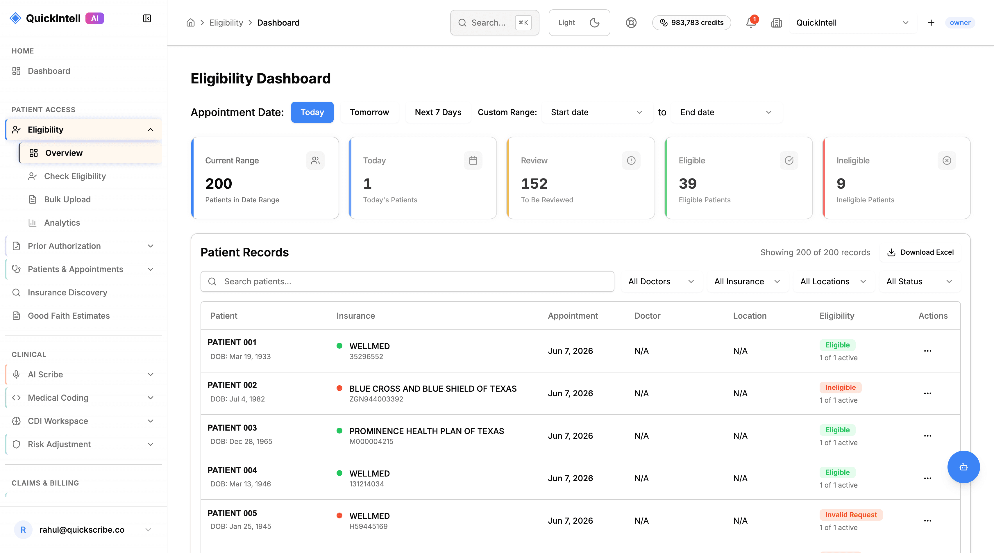 QuickIntell eligibility verification dashboard preview