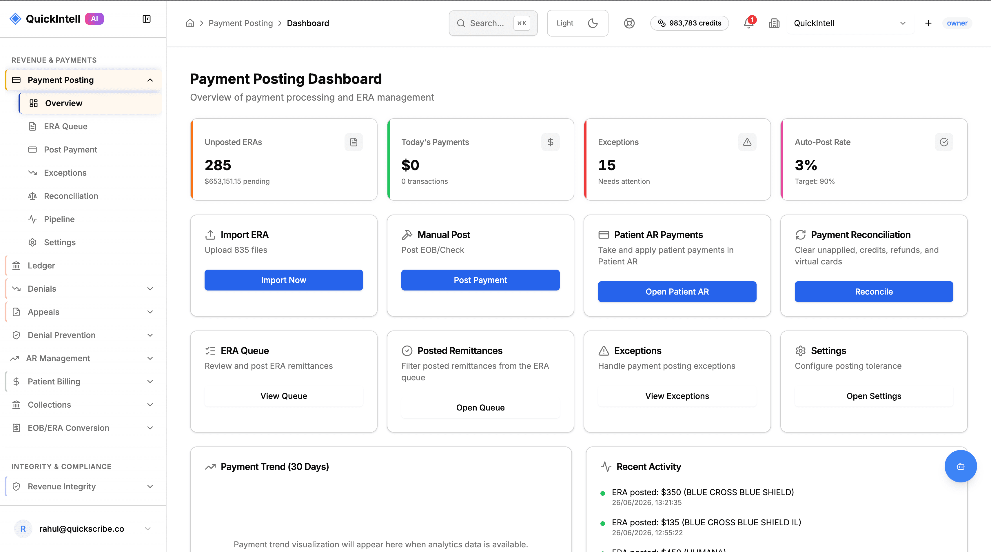 QuickIntell payment posting product demonstration preview