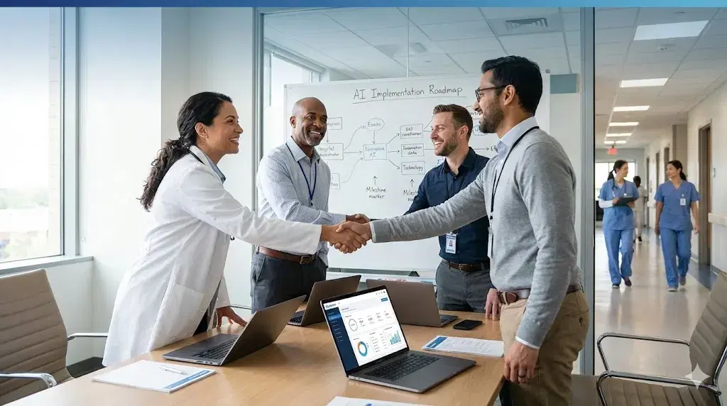 QuickIntell collaboration - Healthcare professionals working with AI technology
