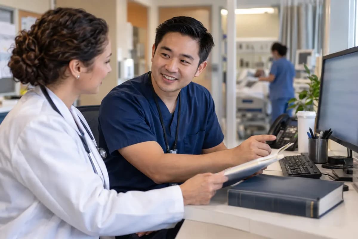Medical coder and clinician resolving documentation together