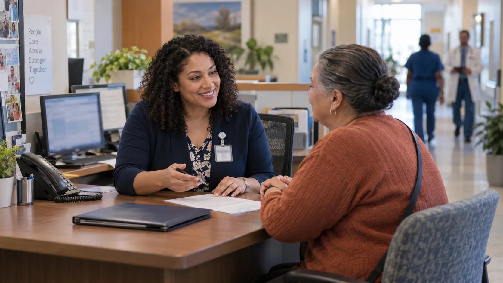Patient financial counselor explaining a billing responsibility to a patient