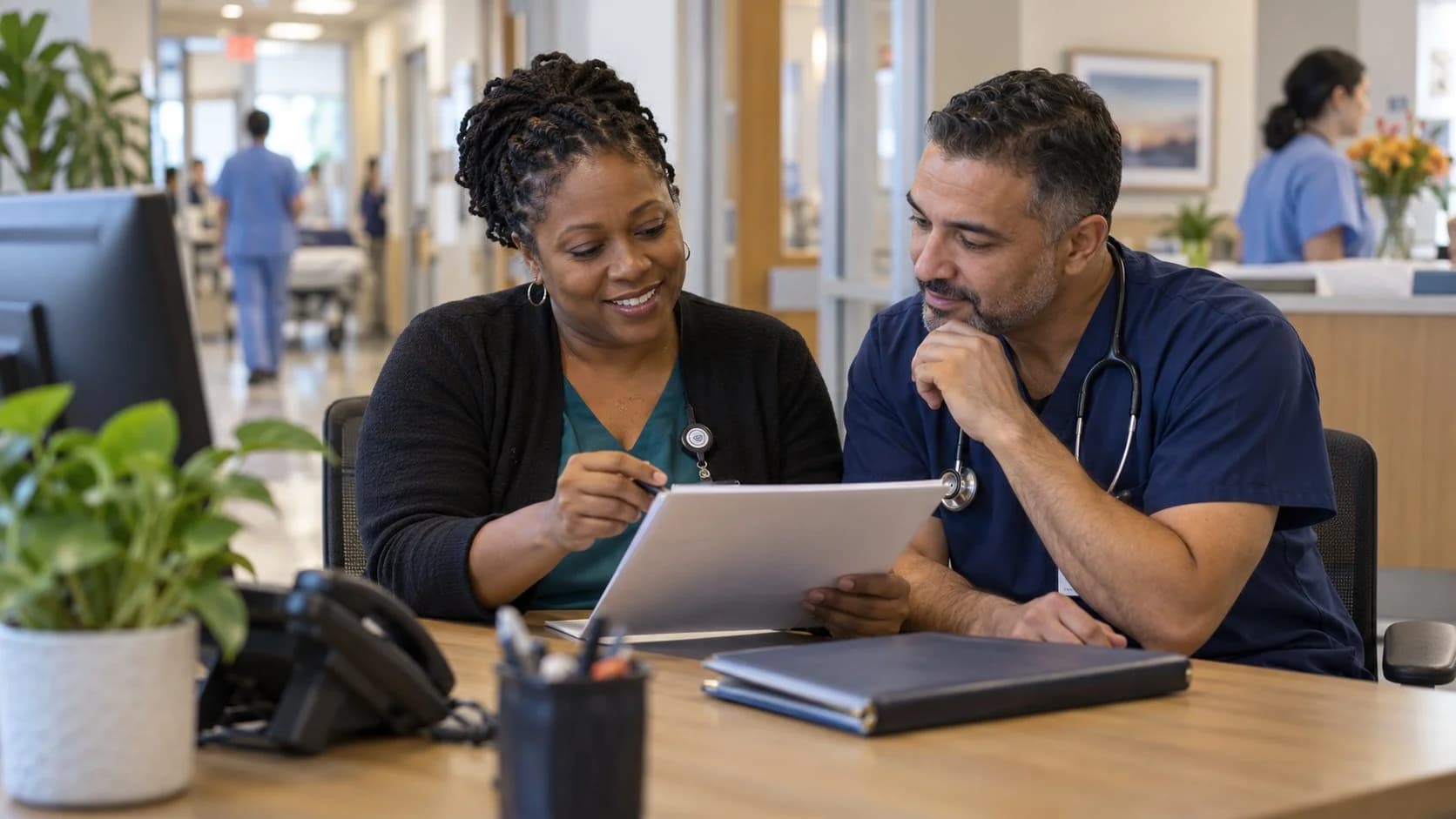 Medical coder and clinician resolving a claim detail together