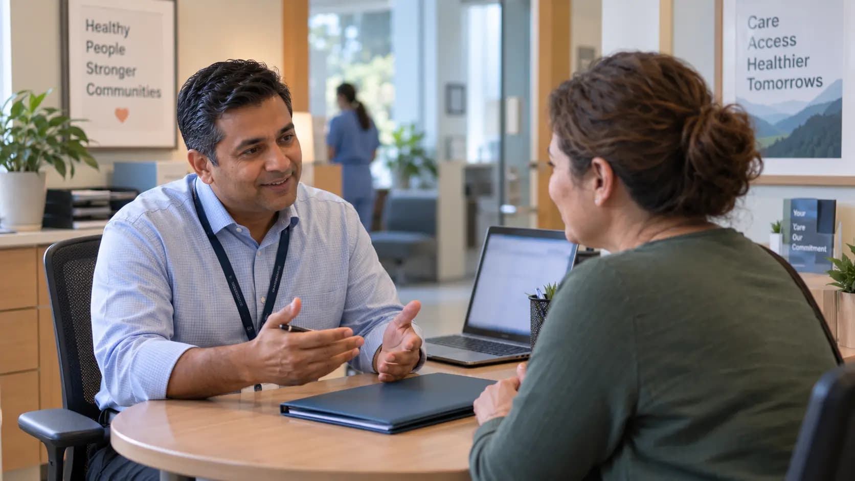 Patient financial counselor having a respectful conversation with a patient Patient financial counselor having a respectful conversation with a patient