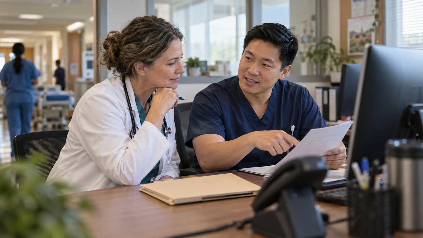 Medical coder and clinician resolving a claim detail together