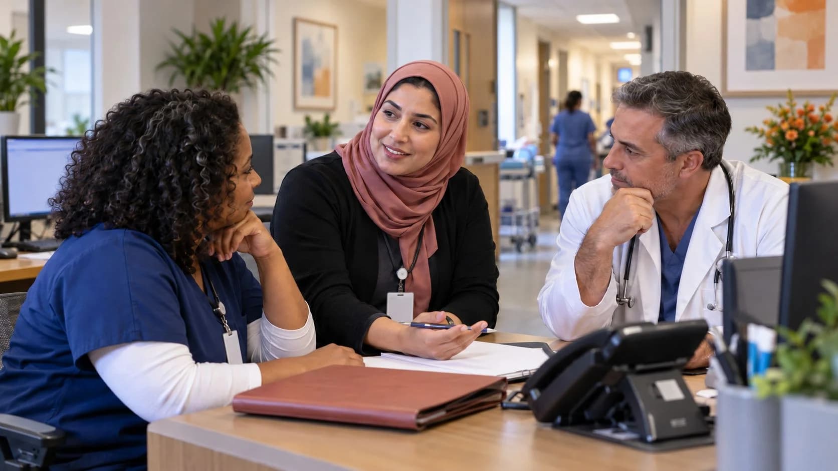 Patient-access coordinator and clinician resolving an authorization issue