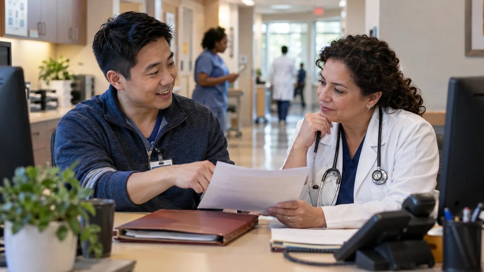 Medical coder and clinician resolving a claim detail together