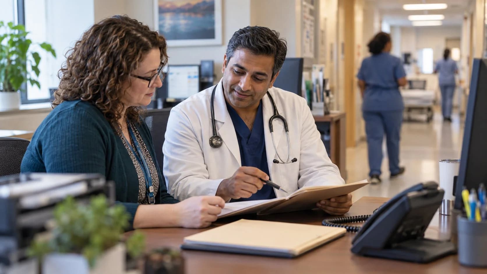 Medical coder and clinician resolving a claim detail together