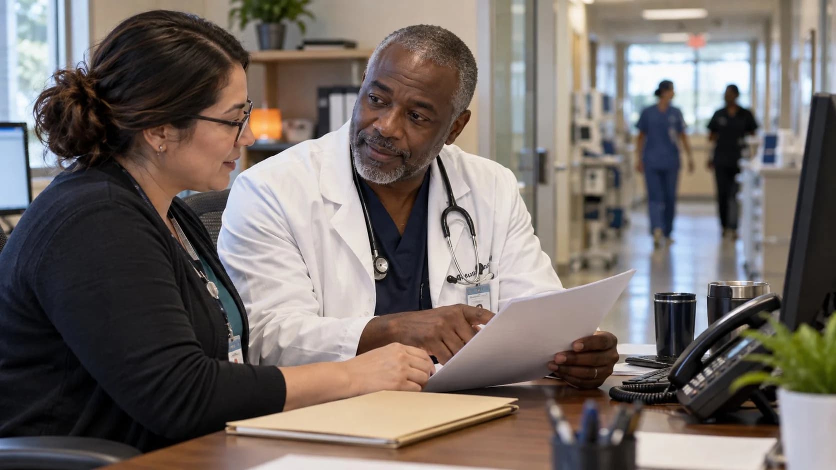 Medical coder and clinician resolving a claim detail together