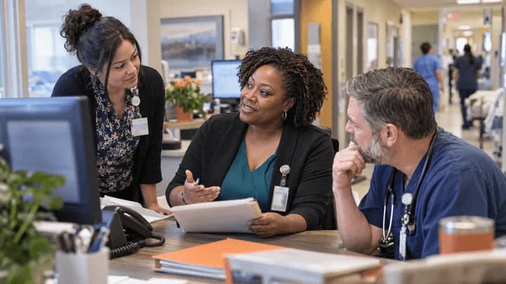 Patient-access coordinator and clinician resolving an authorization issue