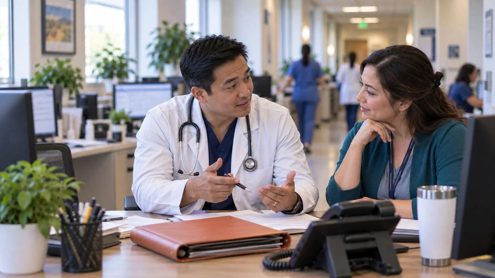 Medical coder and clinician resolving a claim detail together