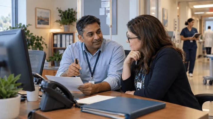 Medical coder and clinician resolving a claim detail together