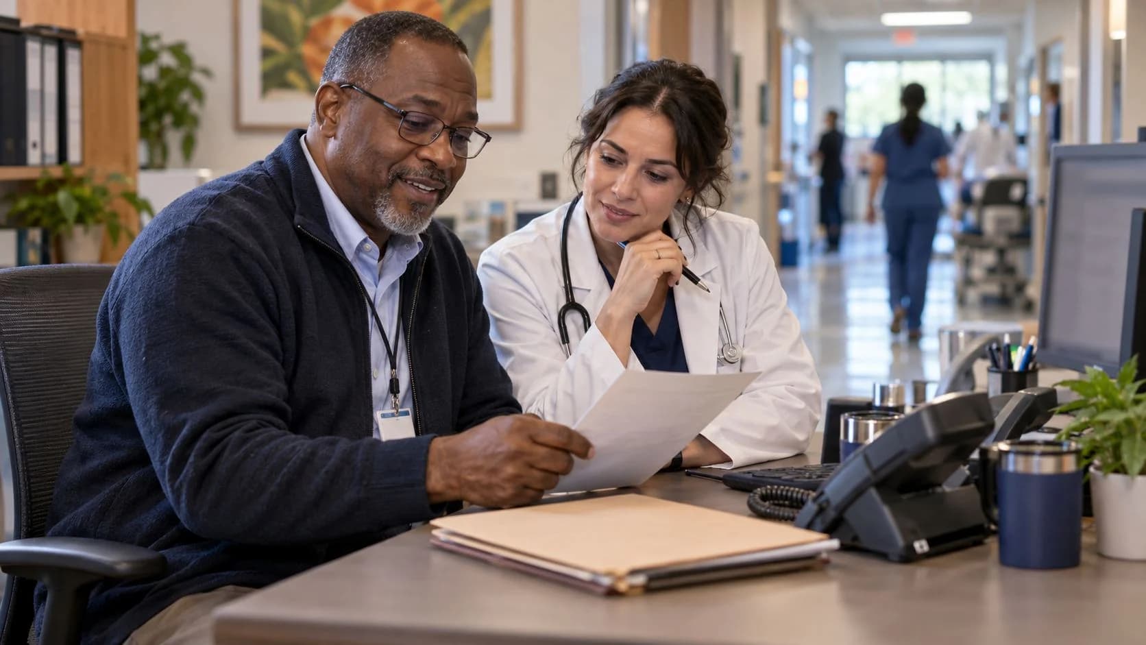 Medical coder and clinician resolving a claim detail together
