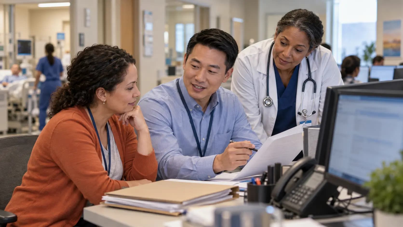 Revenue-cycle specialist and clinician resolving a billing workflow together