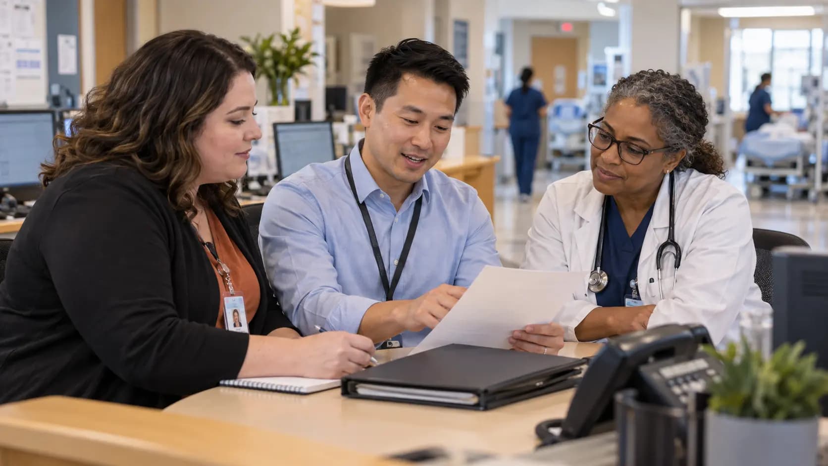 Revenue-cycle specialist and clinician resolving a billing workflow together