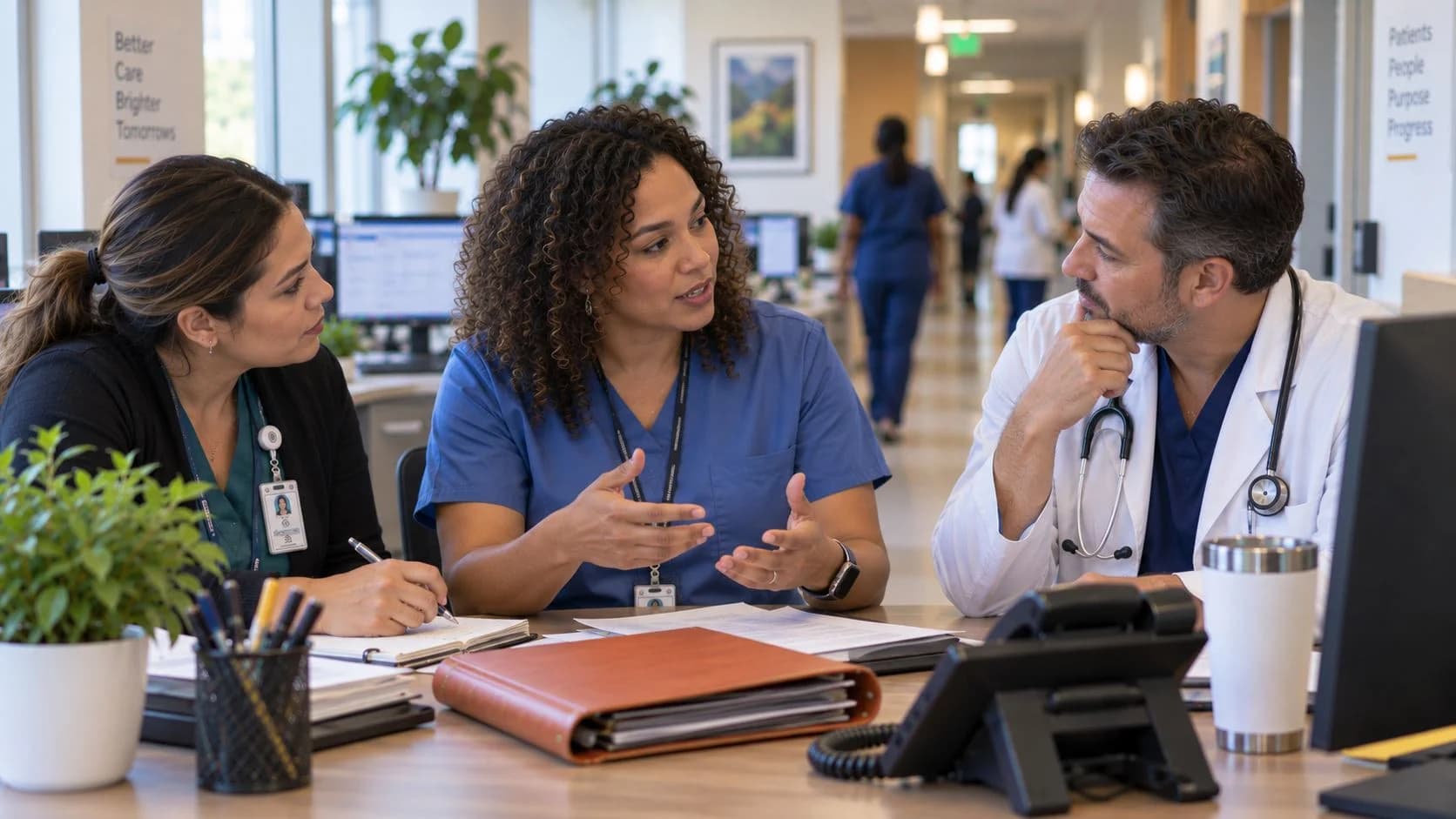 Patient-access coordinator and clinician resolving an authorization issue