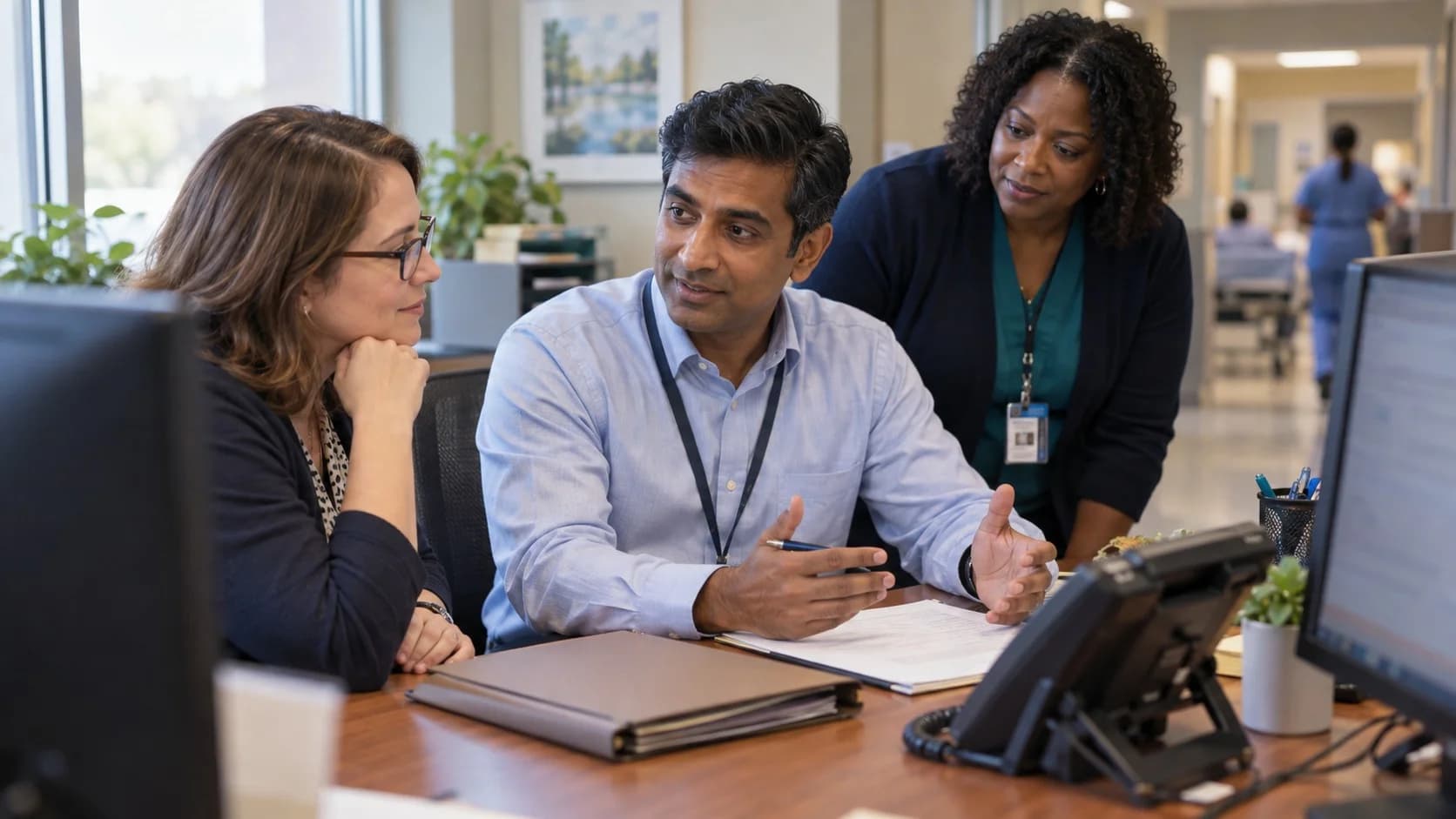 Reimbursement analyst and revenue manager reviewing a payment variance