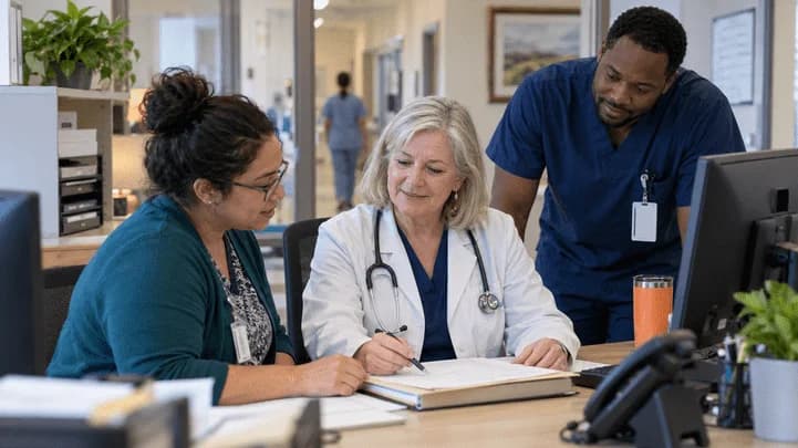Medical coder and clinician resolving a claim detail together