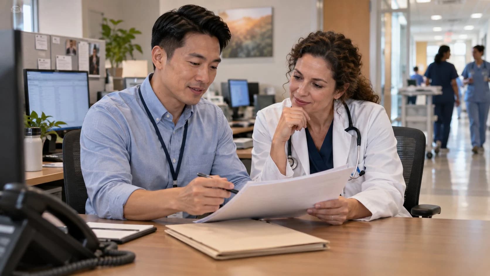 Medical coder and clinician resolving a claim detail together