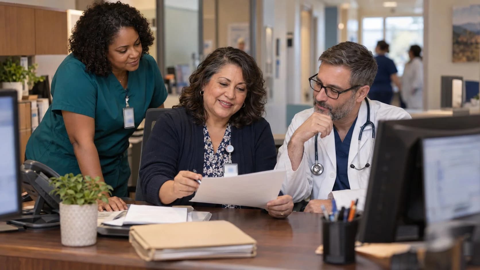 Medical coder and clinician resolving a claim detail together