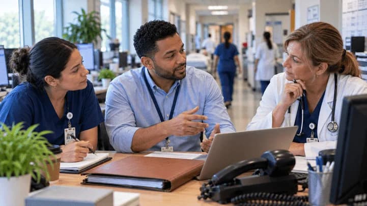 Denial-resolution specialist and clinician reviewing a claim together