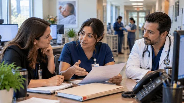 Patient-access coordinator and clinician resolving an authorization issue