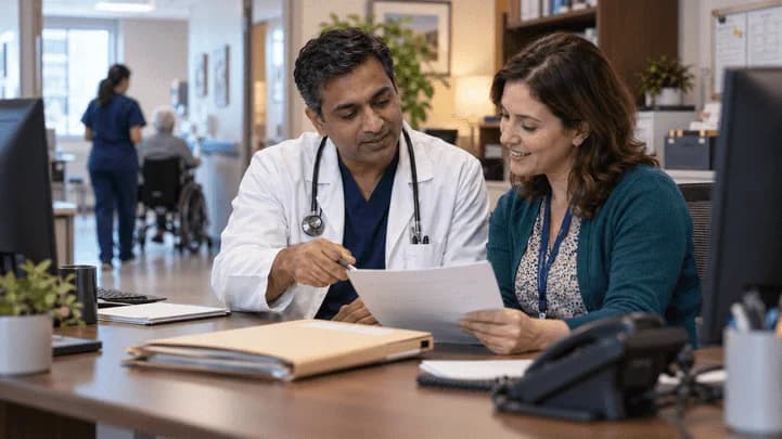 Medical coder and clinician resolving a claim detail together