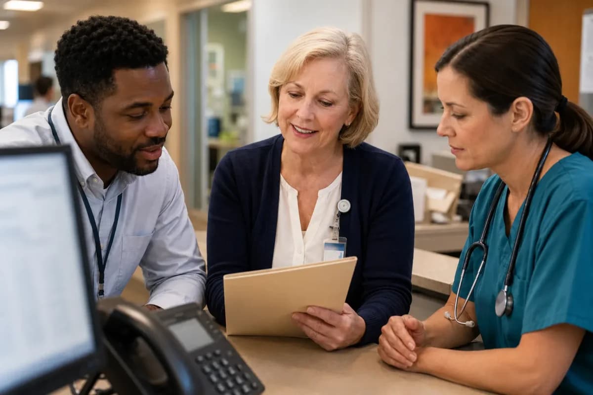 Revenue-cycle specialist and clinician resolving a billing workflow together