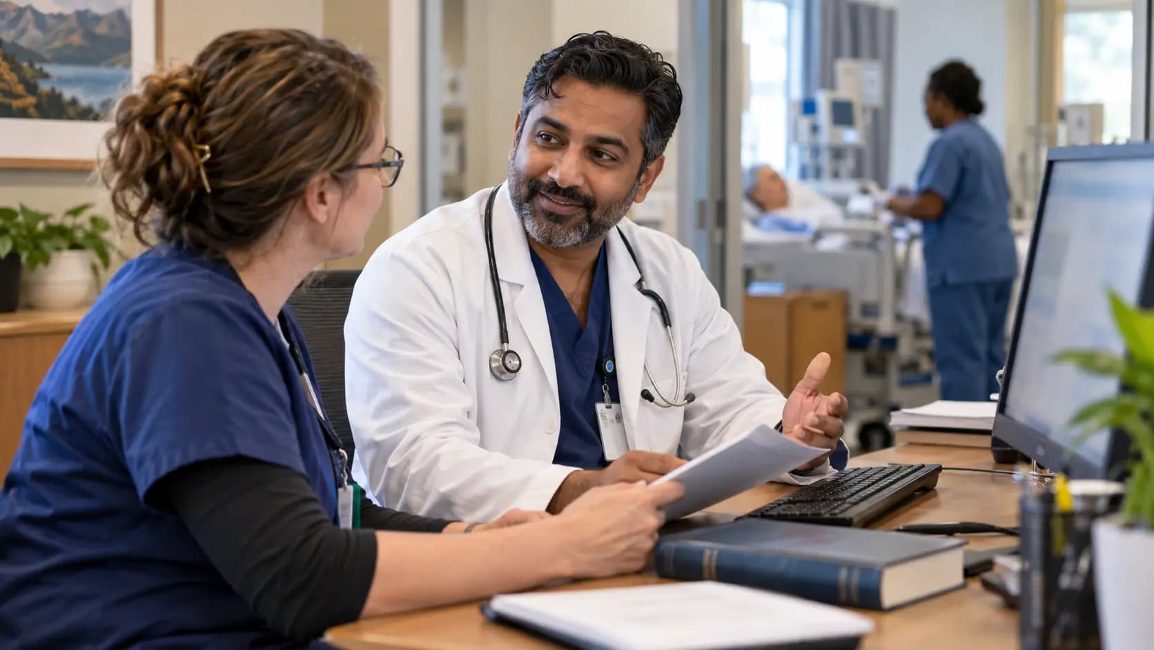 Medical coder and clinician resolving documentation together