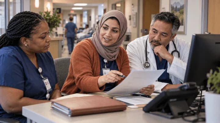 Patient-access coordinator and clinician resolving an authorization issue