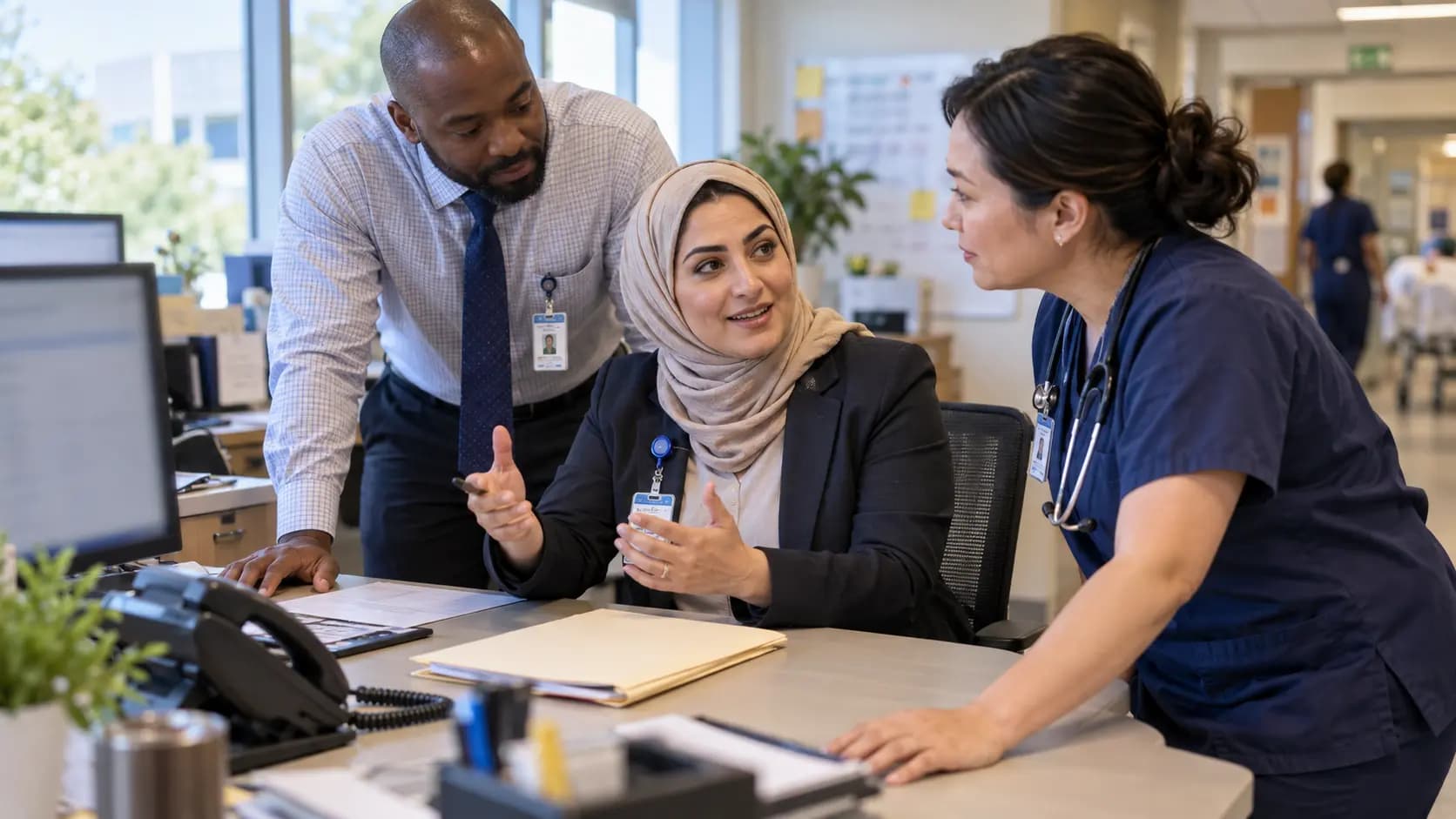 Revenue-cycle specialist and clinician resolving a billing workflow together Revenue-cycle specialist and clinician resolving a billing workflow together