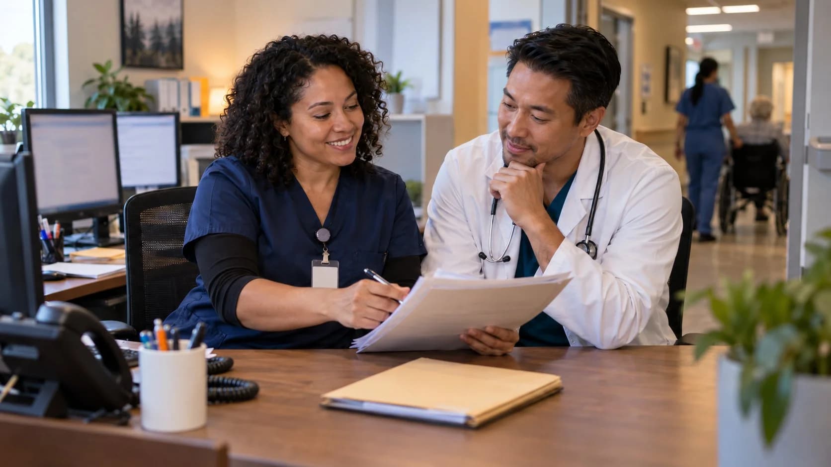 Medical coder and clinician resolving a claim detail together