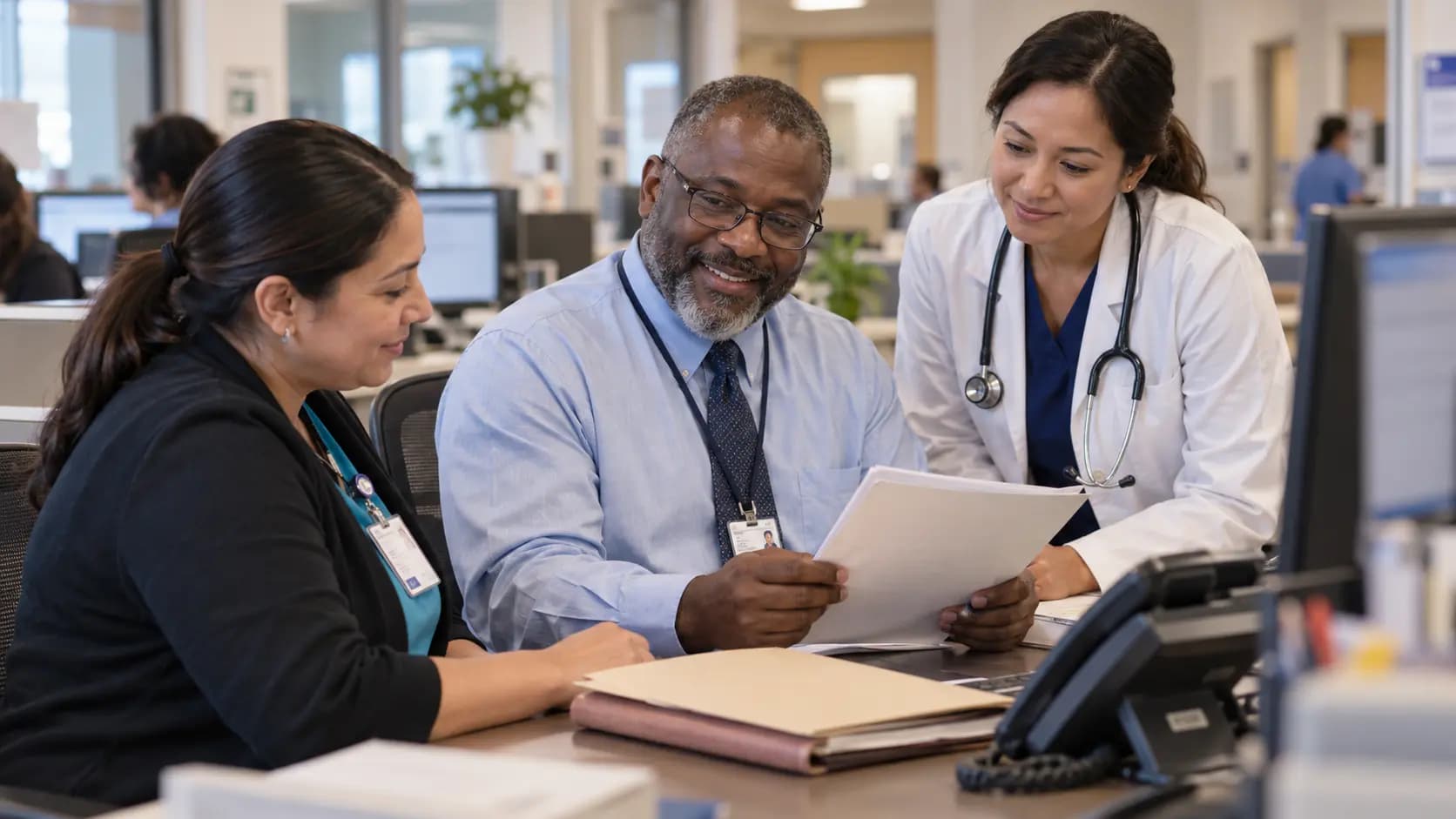 Revenue-cycle specialist and clinician resolving a billing workflow together