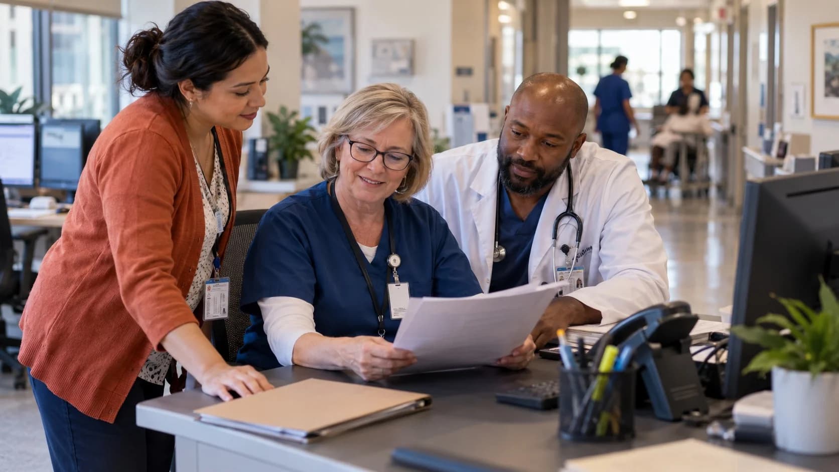 Patient-access coordinator and clinician resolving an authorization issue