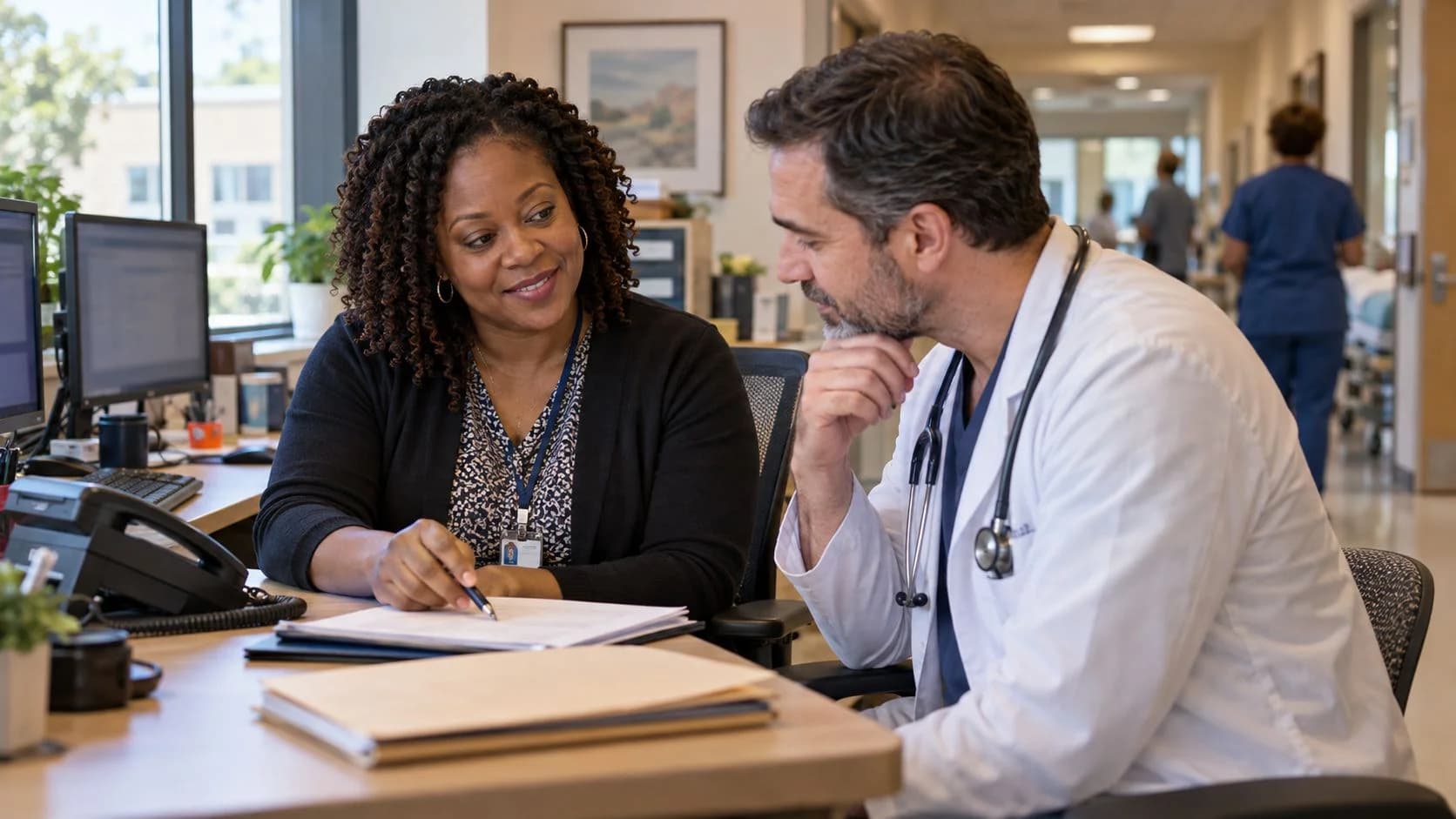 Medical coder and clinician resolving a claim detail together