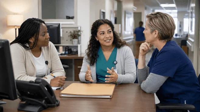 Patient-access coordinator and clinician resolving an authorization issue