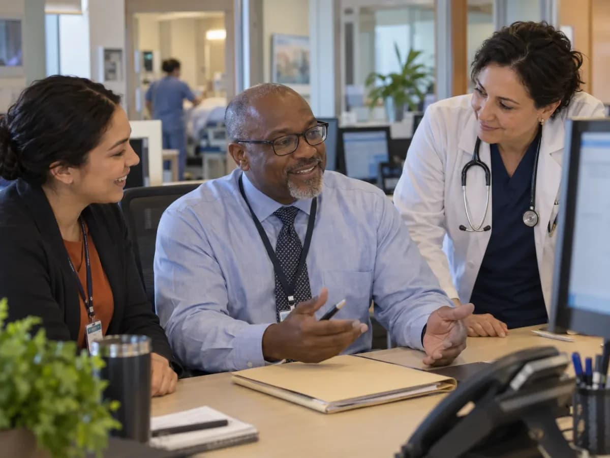 Revenue-cycle specialist and clinician resolving a billing workflow together