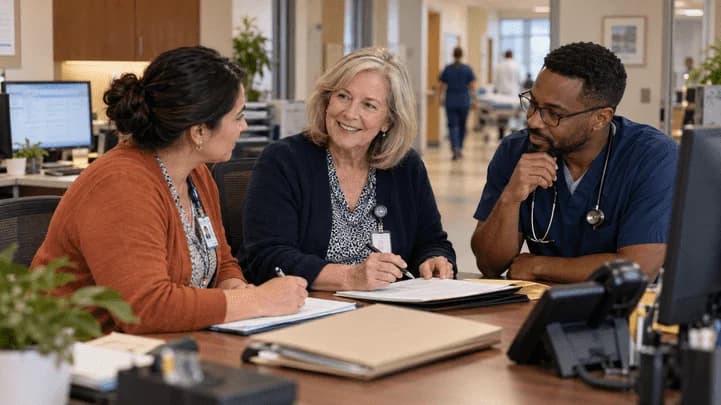 Patient-access coordinator and clinician resolving an authorization issue
