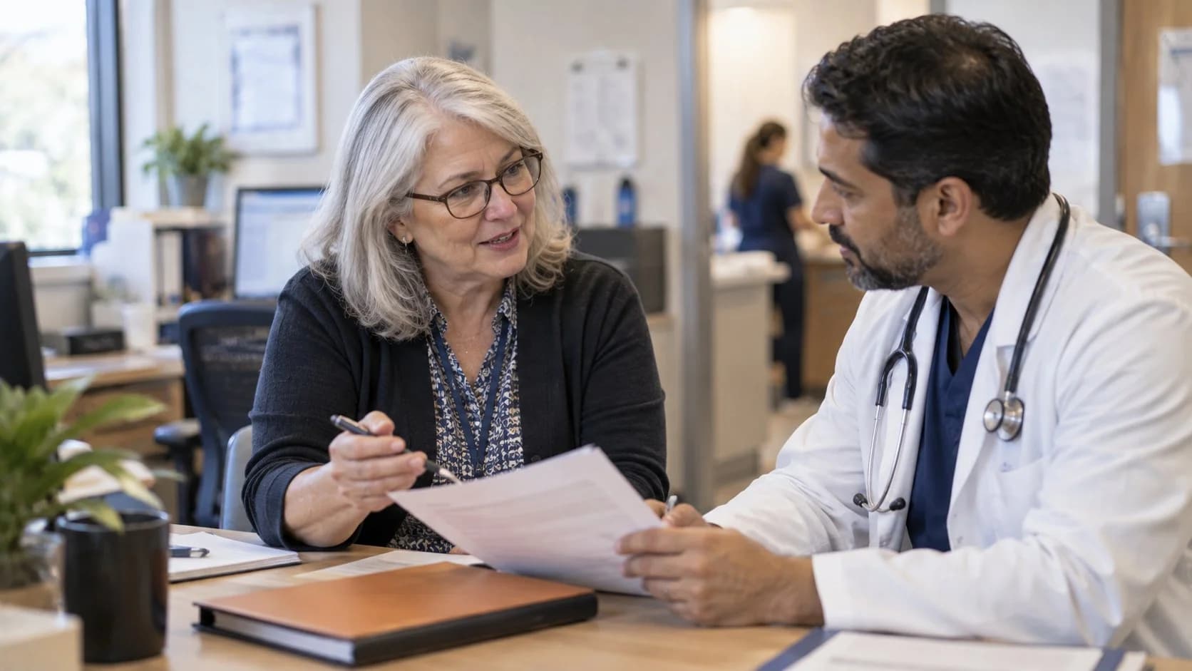 Denial specialist and clinician reviewing a claim workflow together