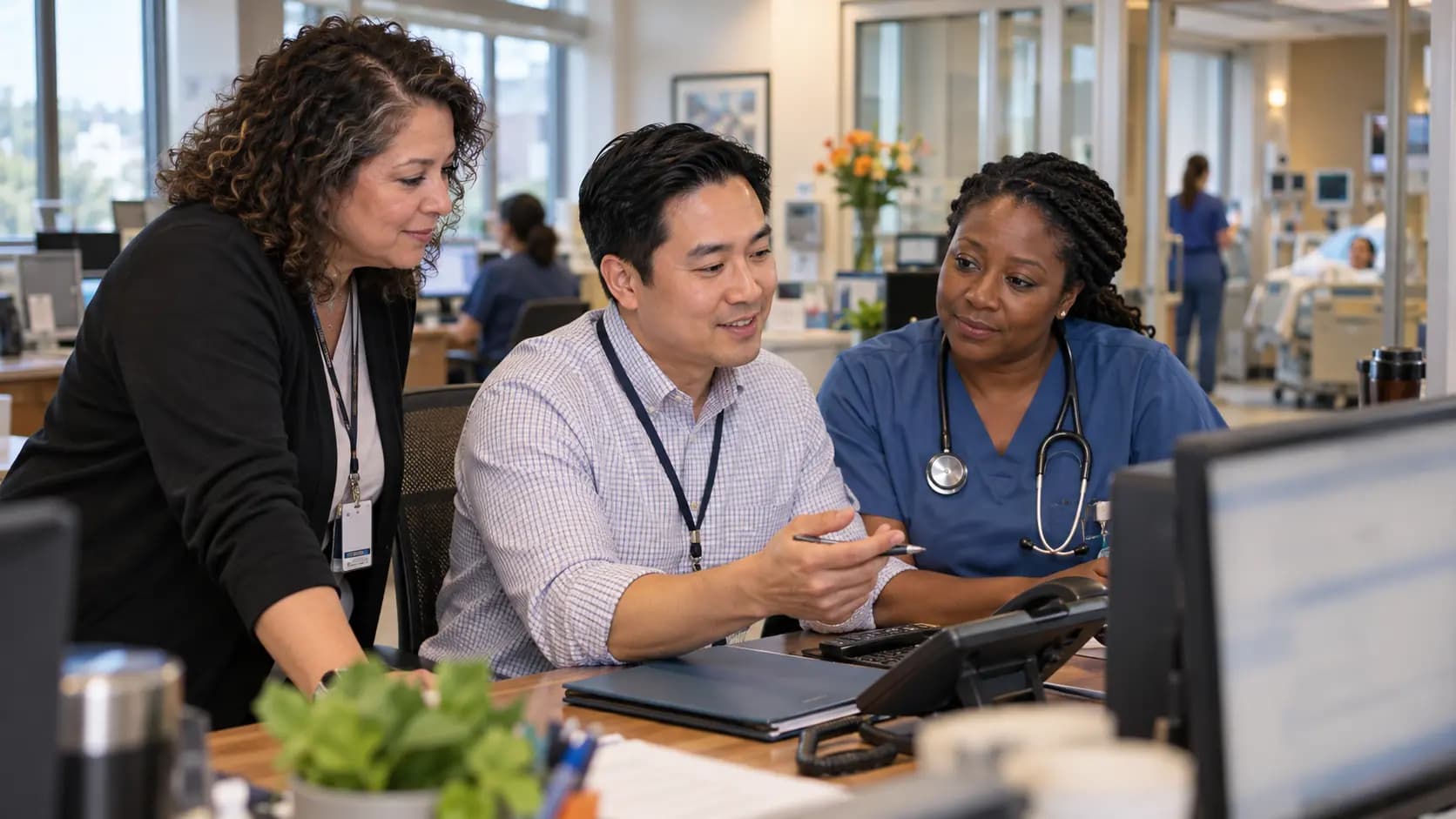 Revenue-cycle specialist and clinician resolving a billing workflow together