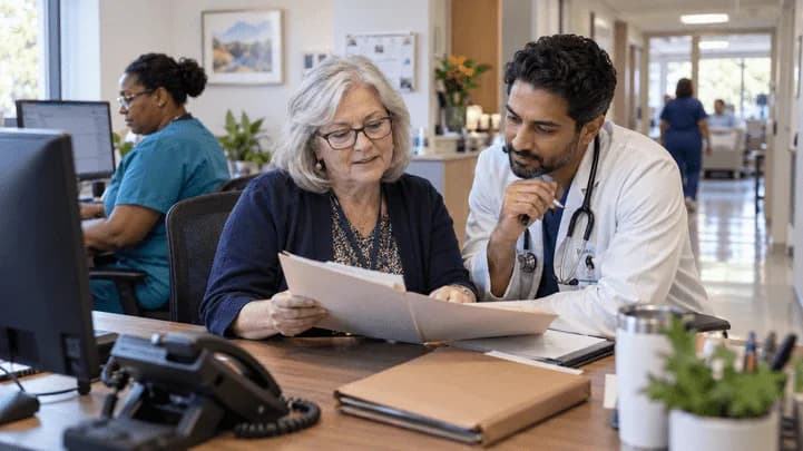 Medical coder and clinician resolving a claim detail together