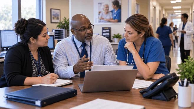 Patient-access coordinator and clinician resolving an authorization issue