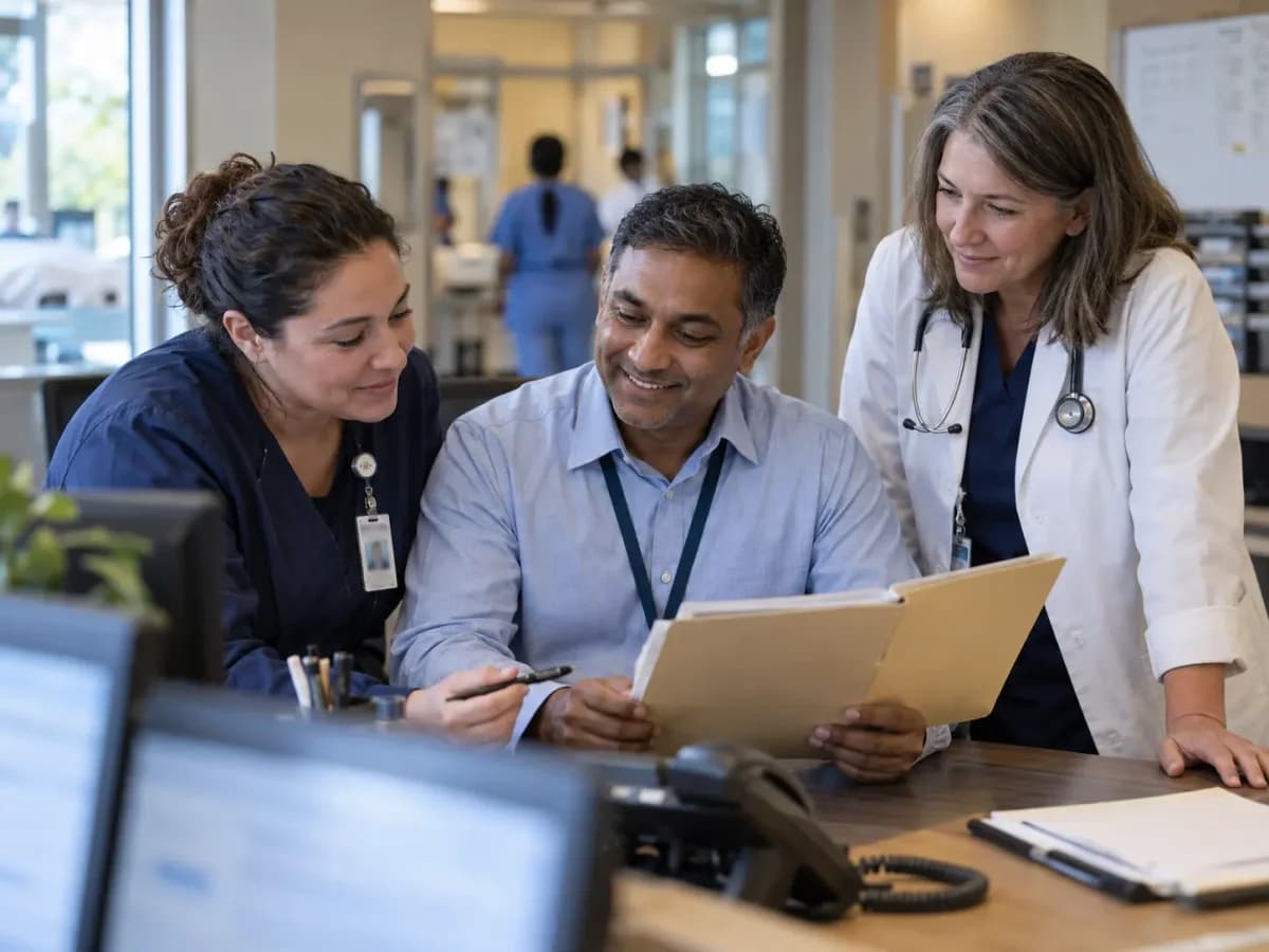 Revenue-cycle specialist and clinician resolving a billing workflow together