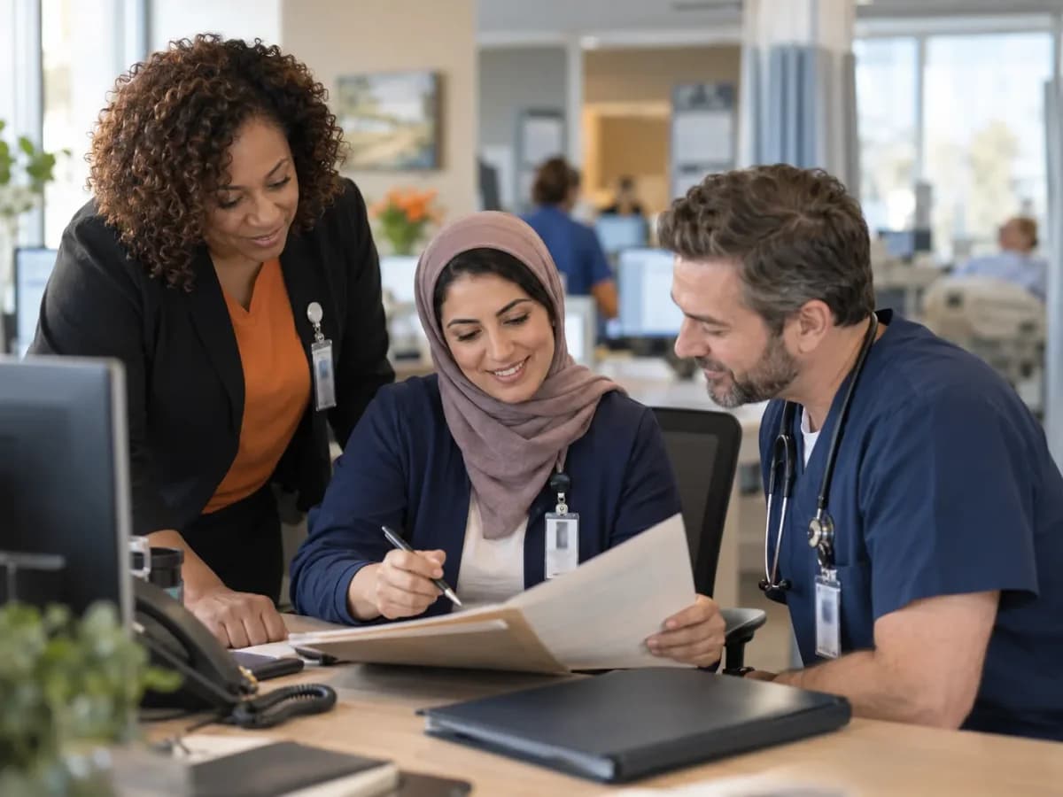 Revenue-cycle specialist and clinician resolving a billing workflow together