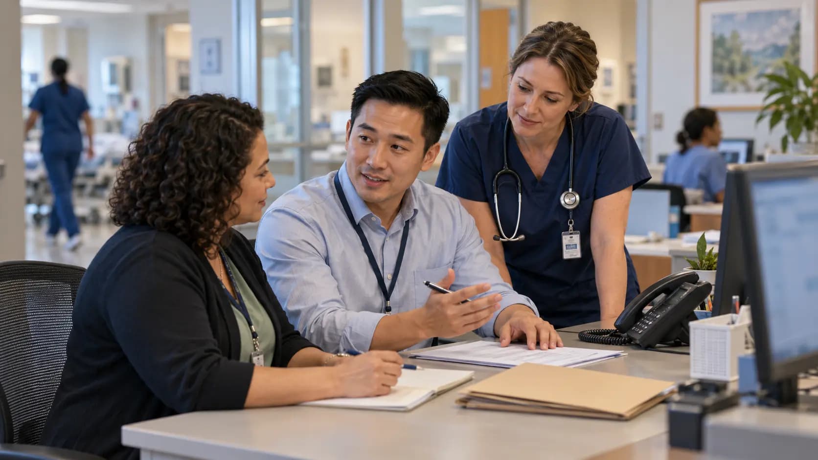 Revenue-cycle specialist and clinician resolving a billing workflow together