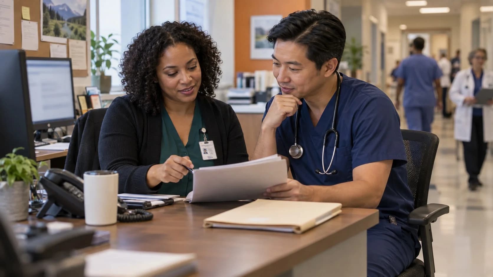 Medical coder and clinician resolving a claim detail together