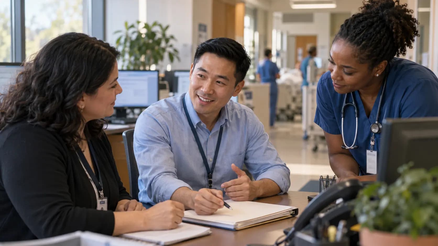 Revenue-cycle specialist and clinician resolving a billing workflow together