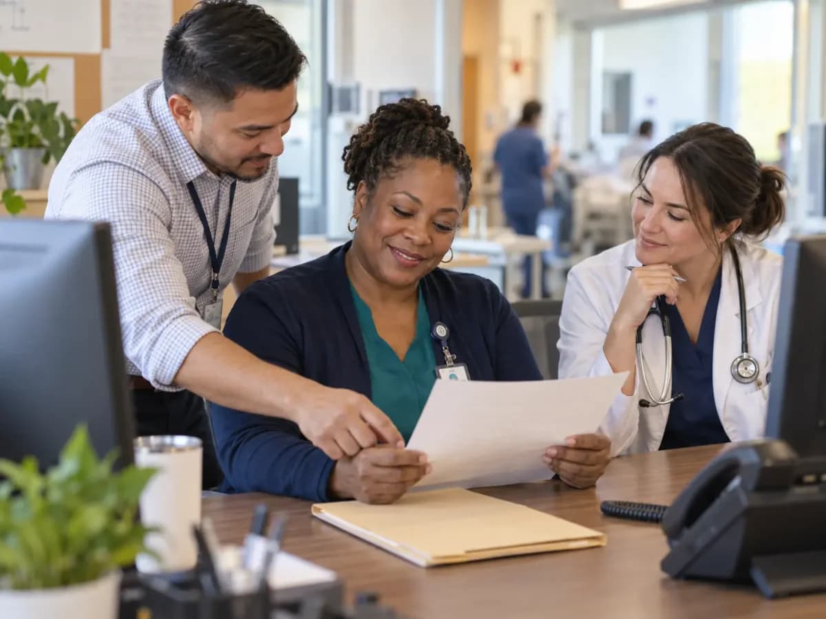 Revenue-cycle specialist and clinician resolving a billing workflow together