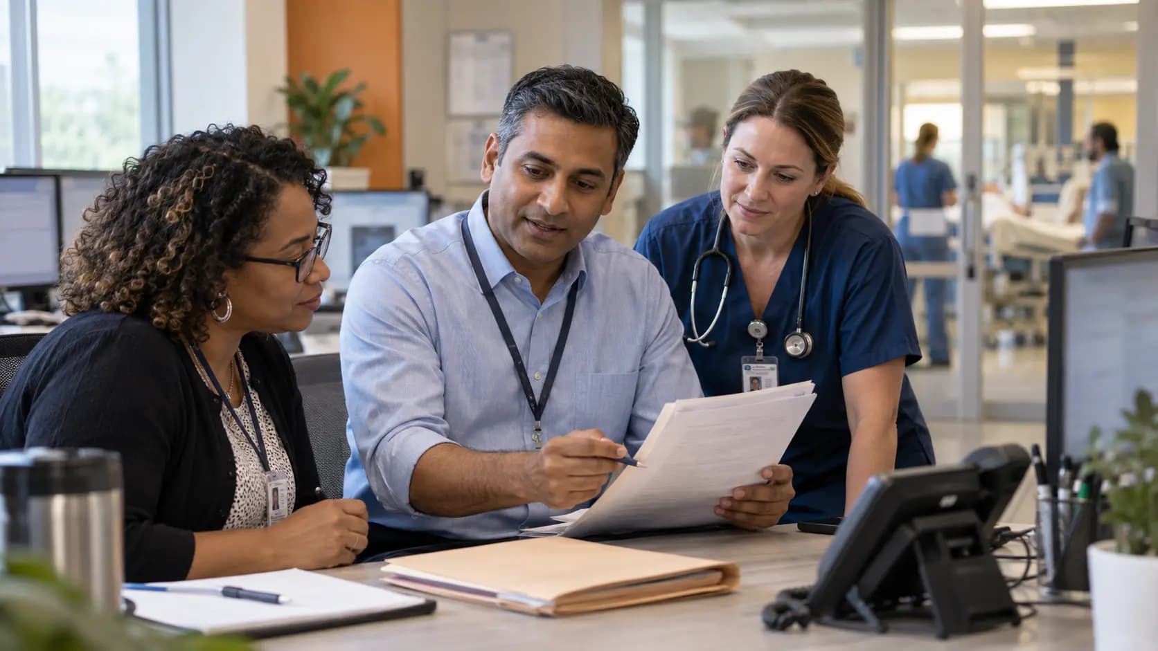 Revenue-cycle specialist and clinician resolving a billing workflow together Revenue-cycle specialist and clinician resolving a billing workflow together