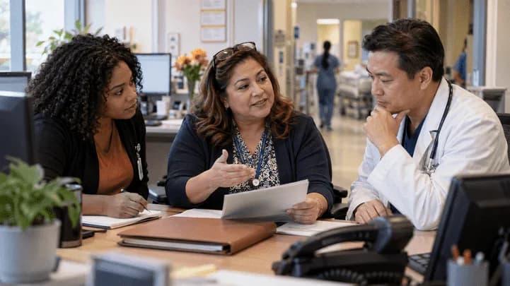 Patient-access coordinator and clinician resolving an authorization issue