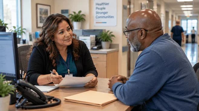 Patient financial counselor explaining a billing responsibility to a patient